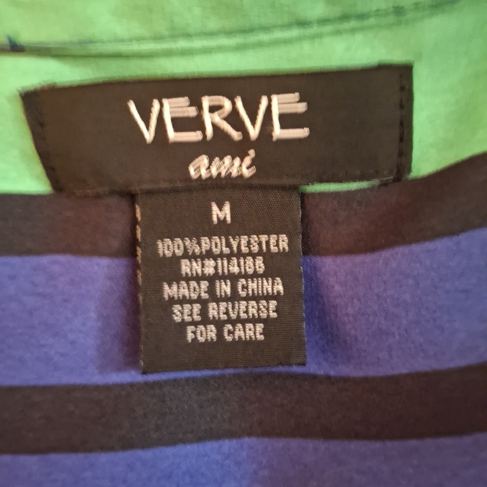 Verve Ami Women's Blue and Green Striped 3/4 Sleeve Blouse - Picture 6 of 7